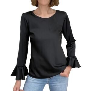 J.Crew Tall Winter Garden Top Sz XS TALL New $90 Black Ruffle Sleeves Blouse
